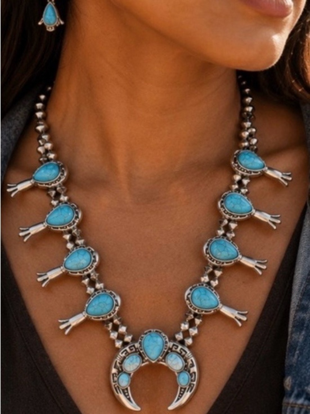 Turquoise Crescent Statement Necklace - Women Jewelry